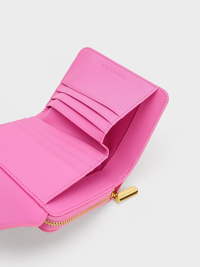 Stitch-Trim Front Flap Wallet, Pink, hi-res