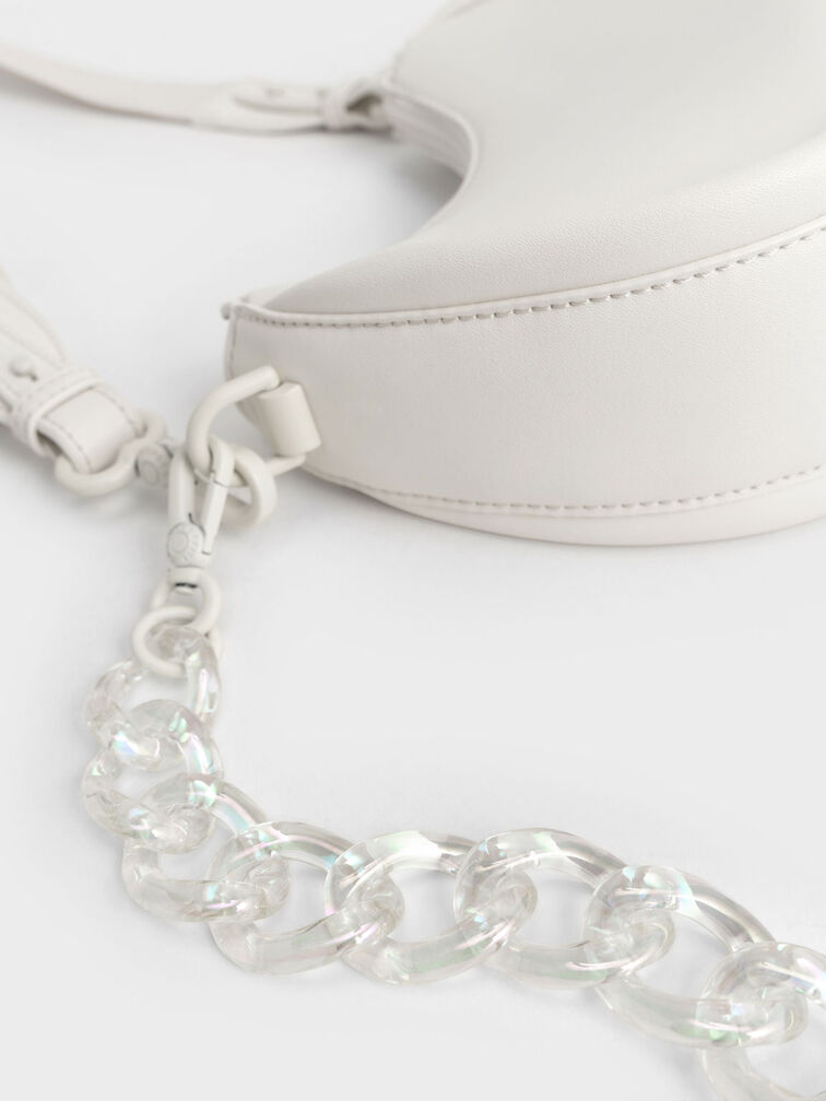 Lana Curved Shoulder Bag, White, hi-res