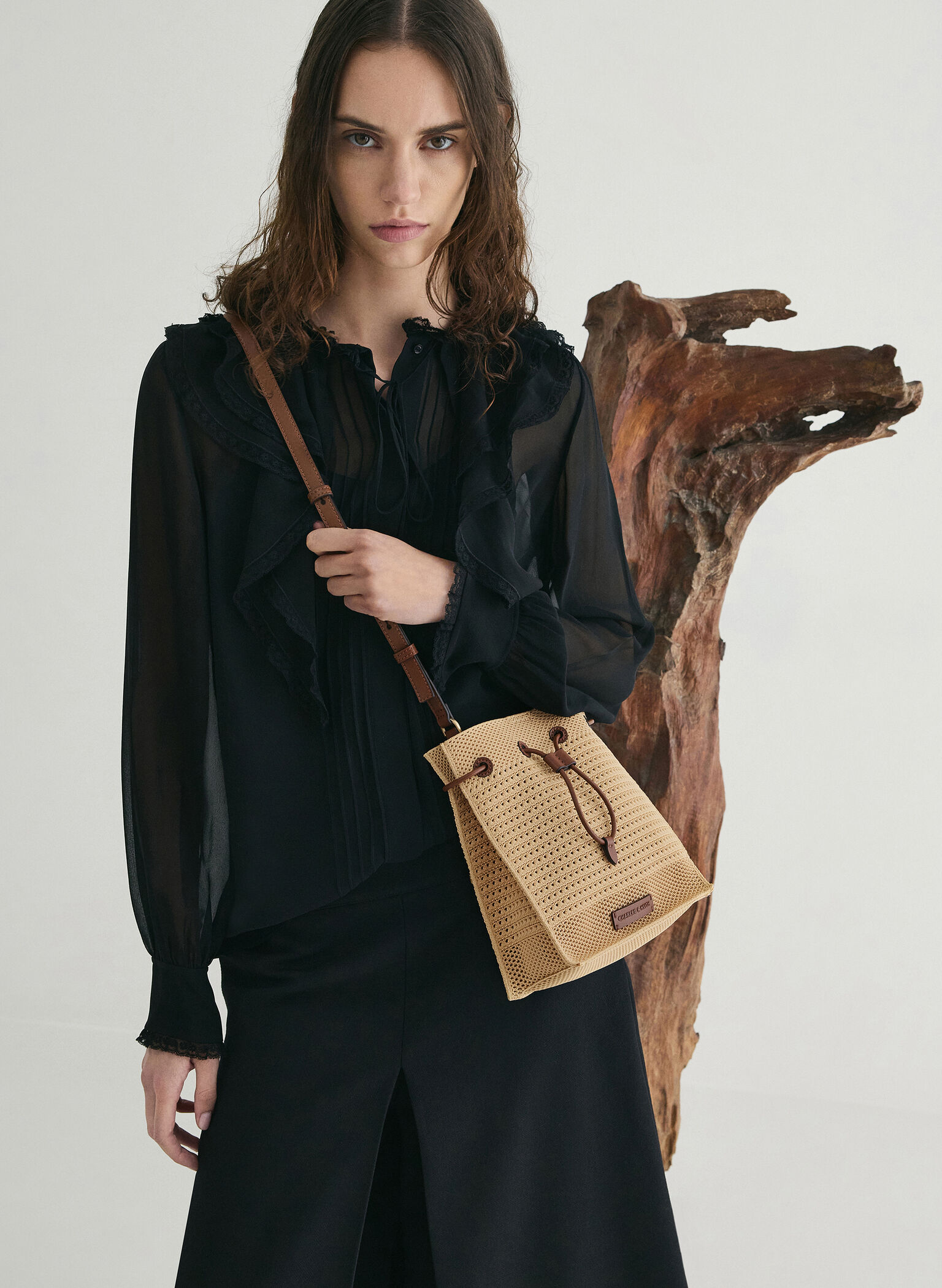 Ida Knitted Bucket Bag, Beige, hi-res
