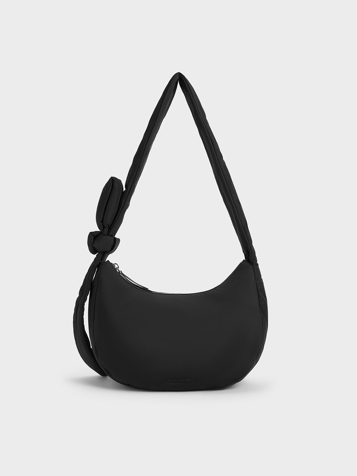 Charles Keith Delilah Nylon Knotted Hobo Bag Noir L