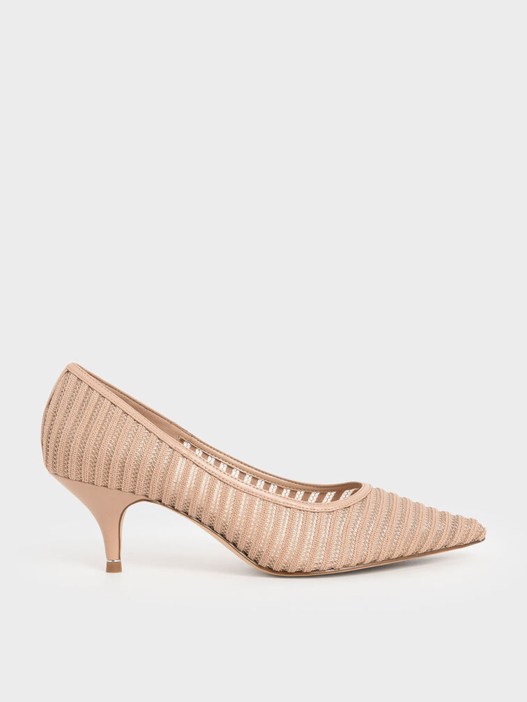 Mesh Pointed Toe Pumps, Nude, hi-res