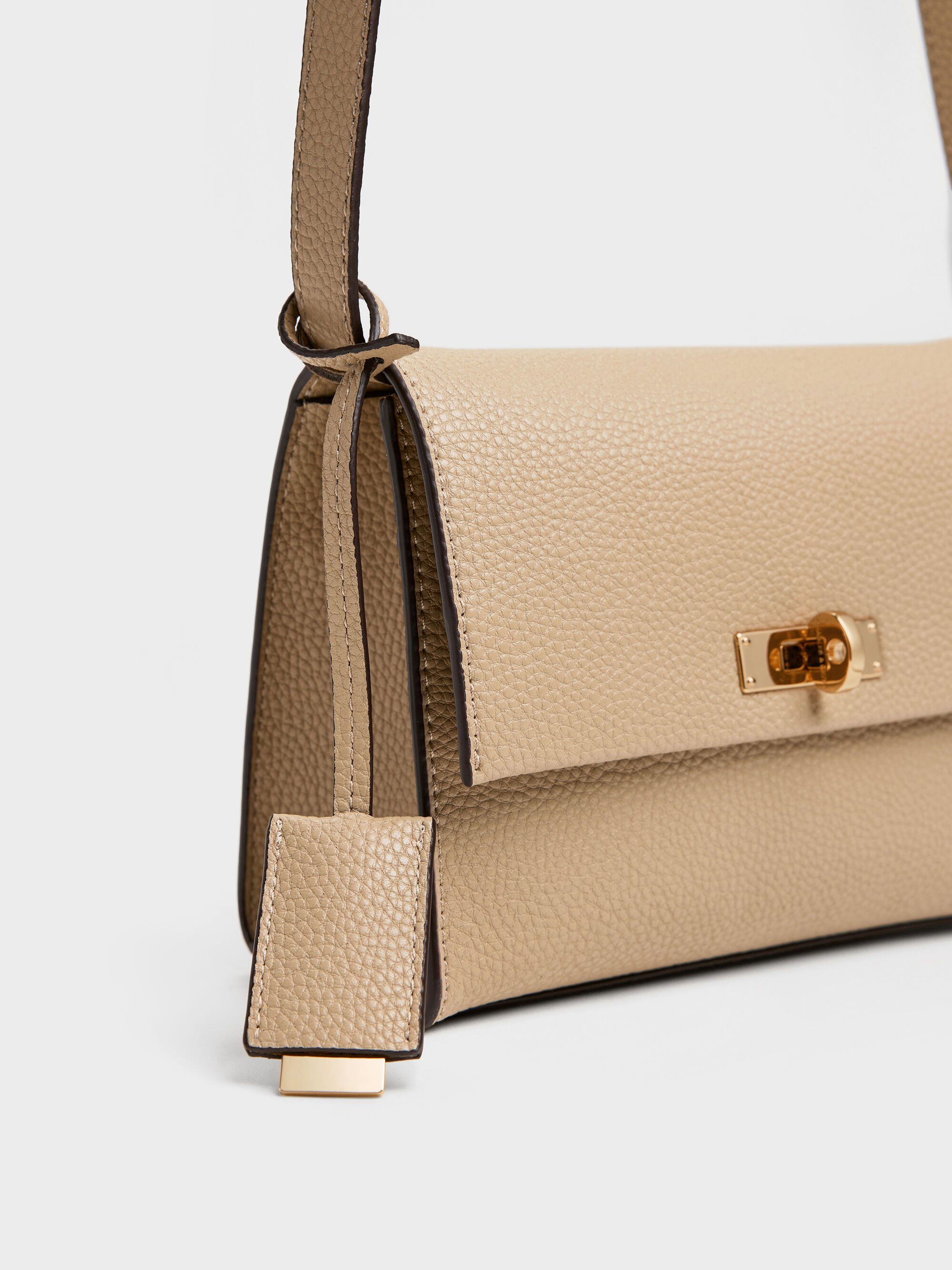 Nutmeg Beige Chance Recycled Leather Turn-Lock Crossbody Bag