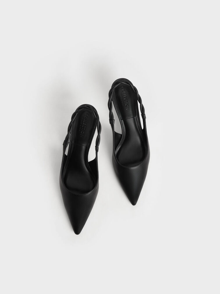 Leather Braided Slingback Pumps, Black, hi-res