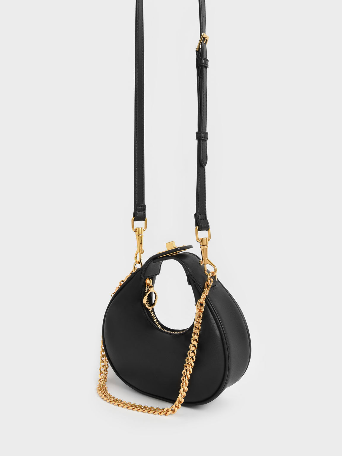 Mini Crescent Hobo Bag - Black