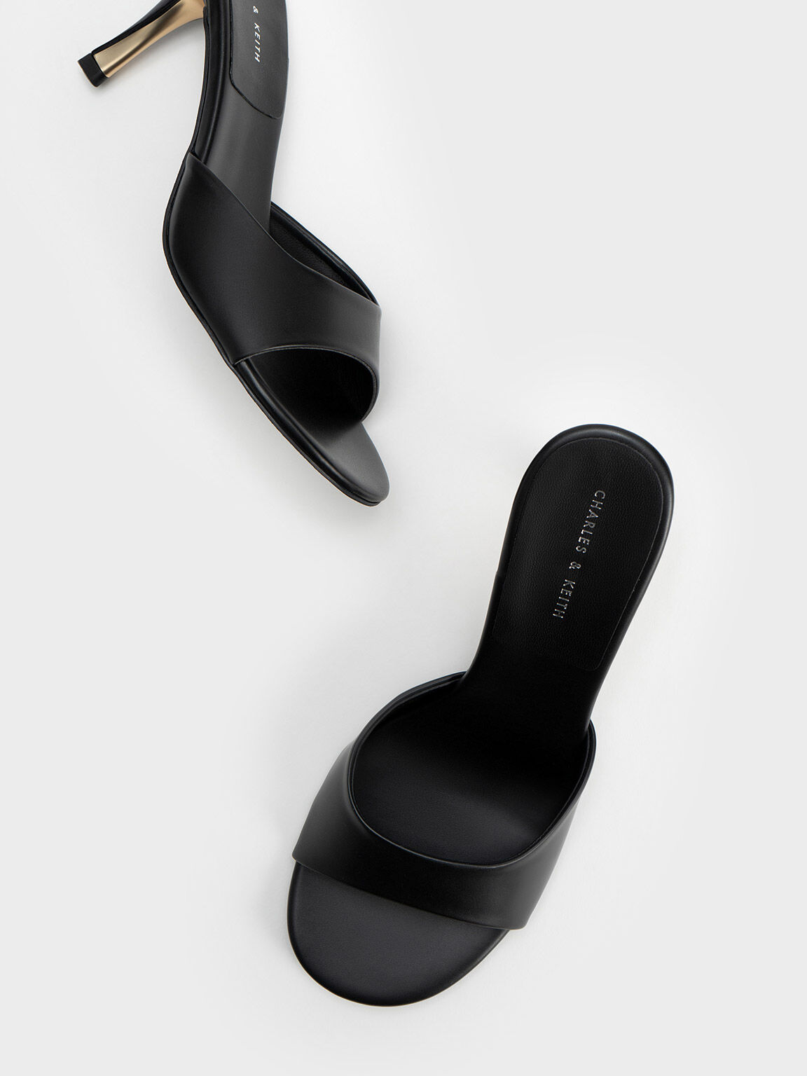 Round-Toe Sculptural Heel Mules, Black, hi-res