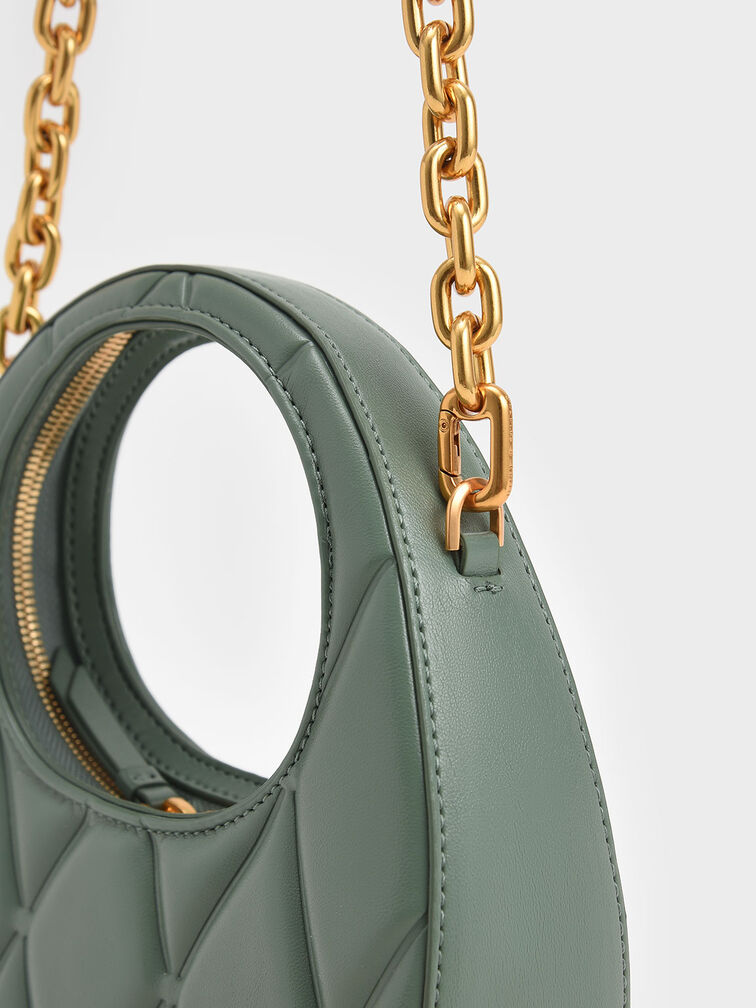 Candy Quilted Crescent Bag, Sage Green, hi-res