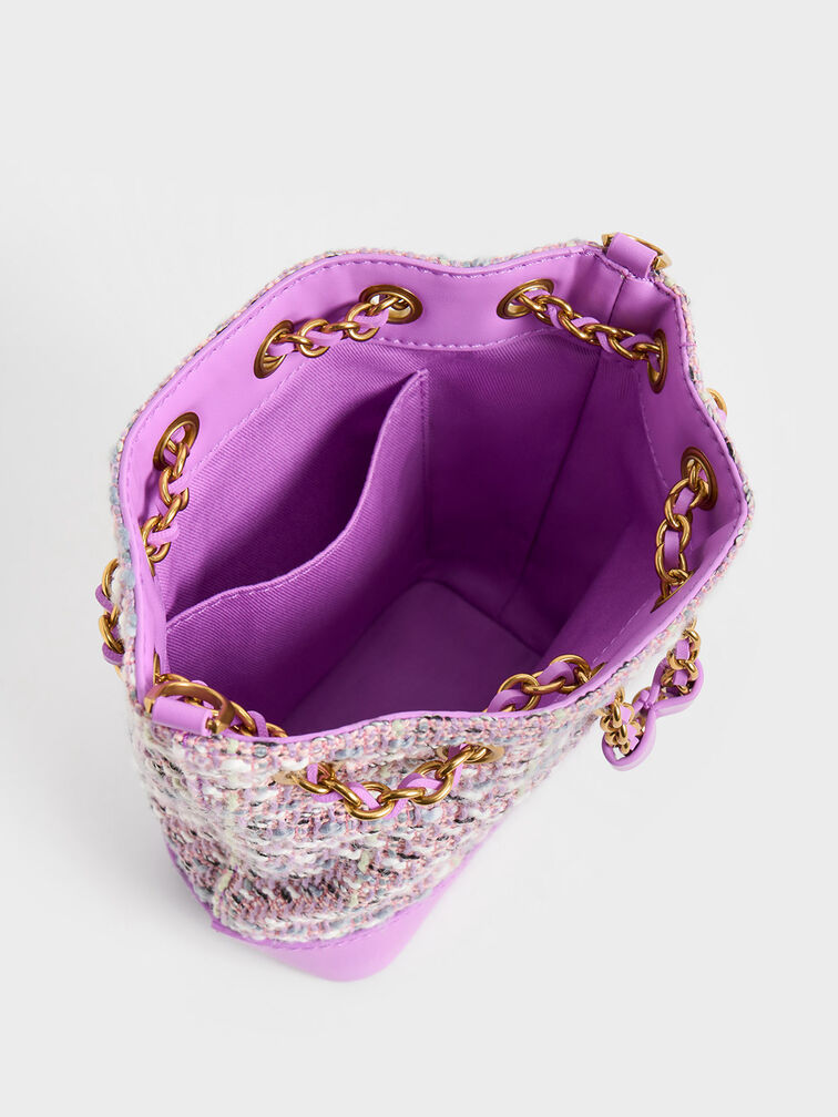 Violet Dancer Tweed Drawstring Bucket Bag - CHARLES & KEITH US