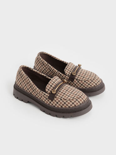 Girls' Houndstooth-Print Metallic Accent Penny Loafers, Multi, hi-res