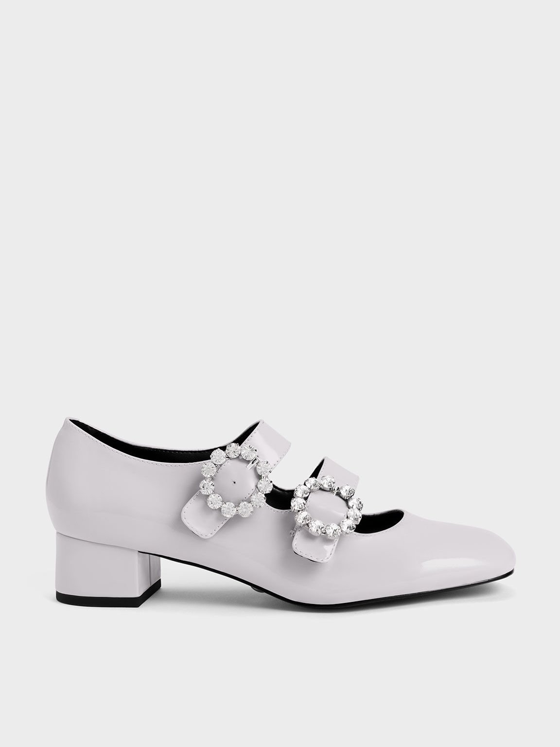 Embellished Buckle Patent Mary Janes, Lilac, hi-res