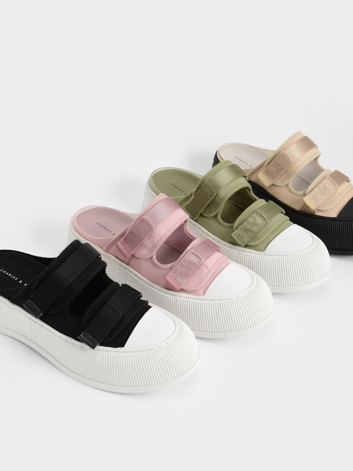 Canvas Velcro Sneaker Mules, Pink, hi-res