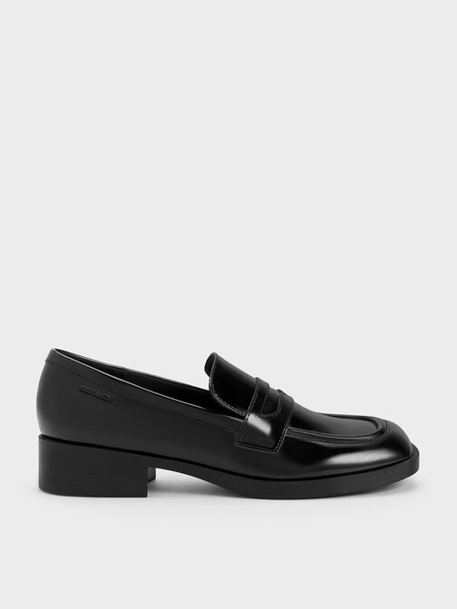 Cut-Out Penny Loafers, Black, hi-res