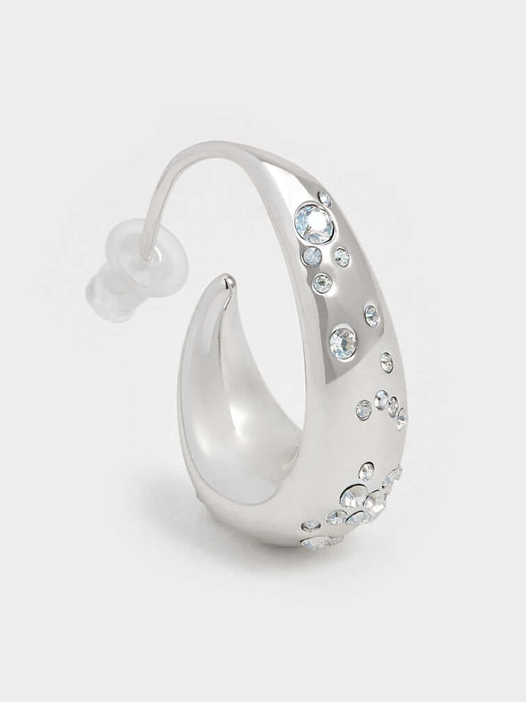 Reverie Crystal Teardrop Hoop Earrings, Silver, hi-res