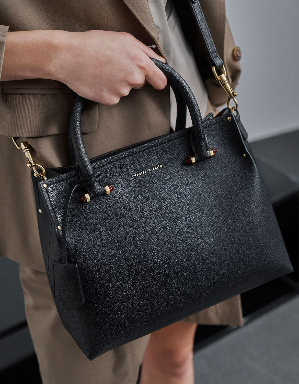 Charles & keith 2025 double handle structured tote
