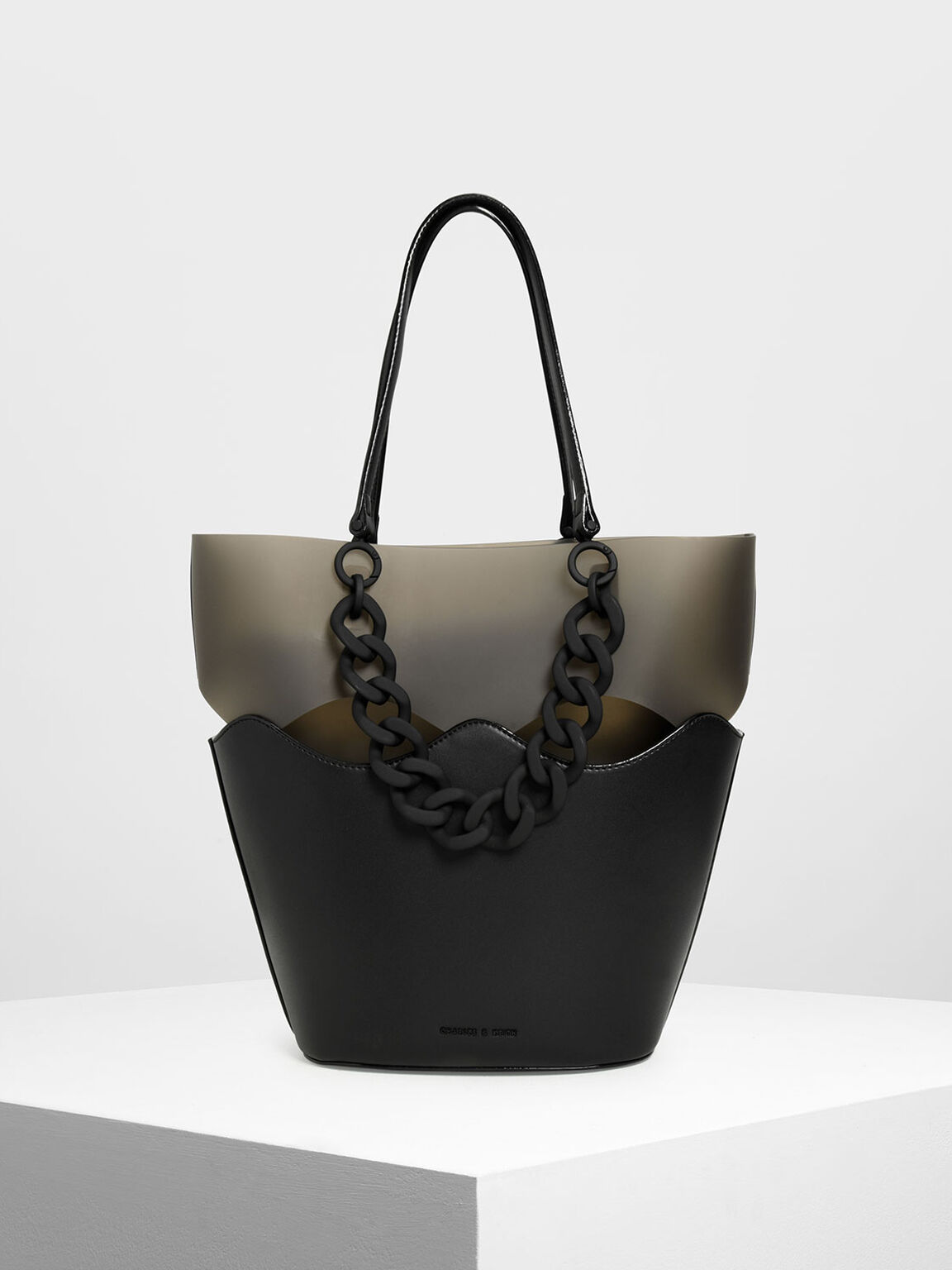 Black Chunky Chain Tote Bag Charles Keith In