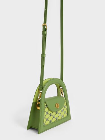 Este Printed Trapeze Bag, Lime, hi-res