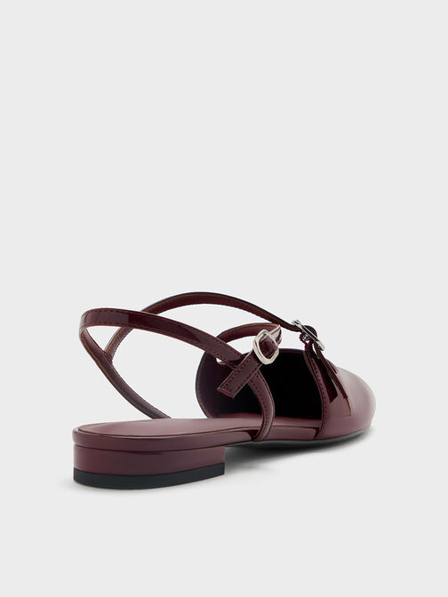 Slingbacks planos de charol con hebilla cruzada, Burgundy, hi-res