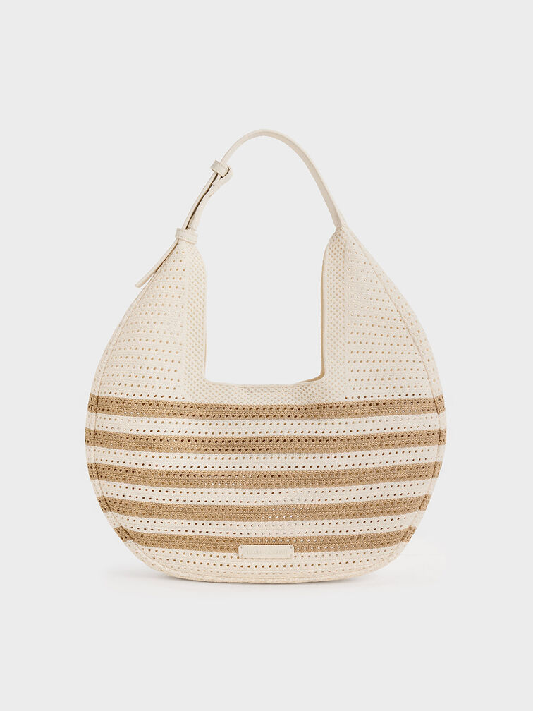 Bolso hobo Ida de punto a rayas, Arena, hi-res