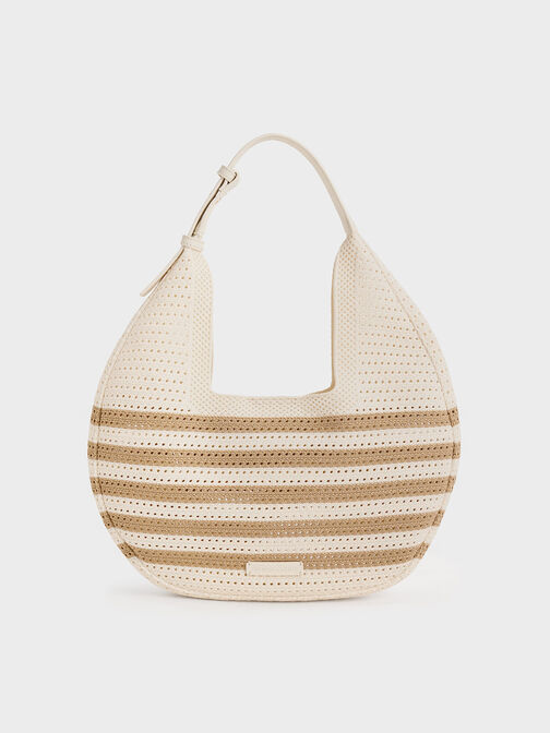 Ida Knitted Striped Hobo Bag, Sand, hi-res