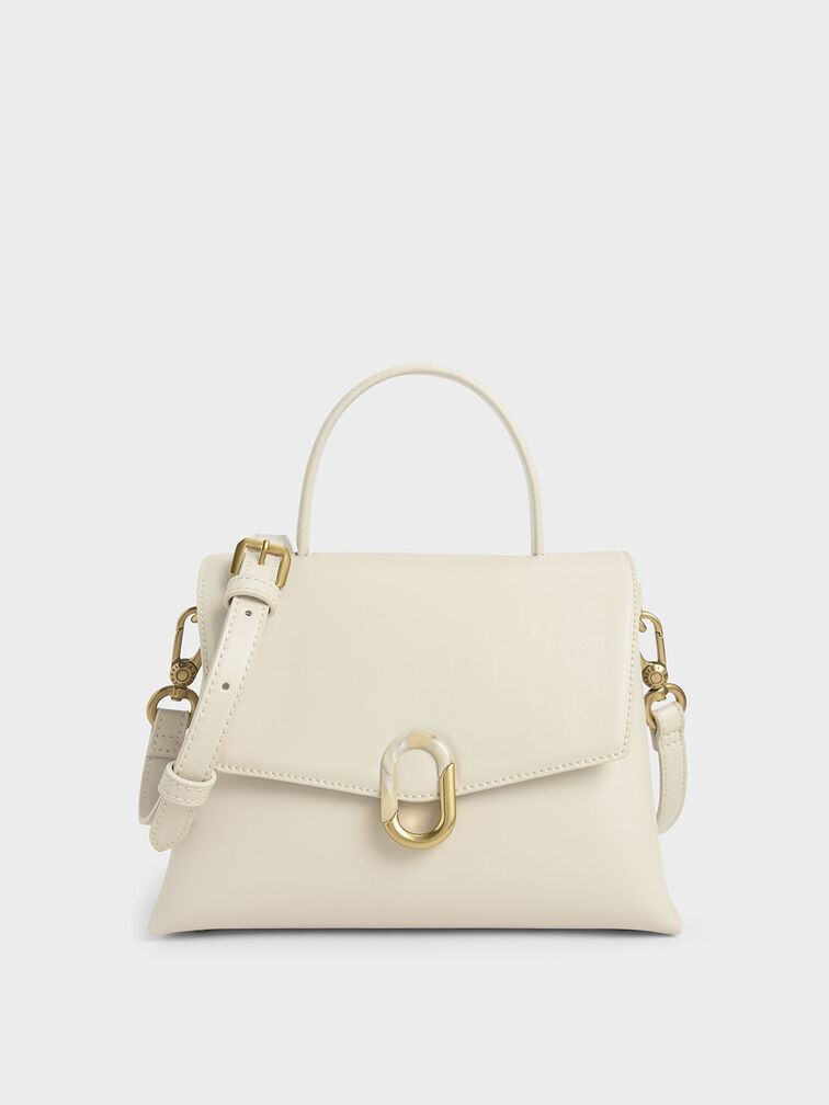 Stone-Embellished Handbag, Cream, hi-res