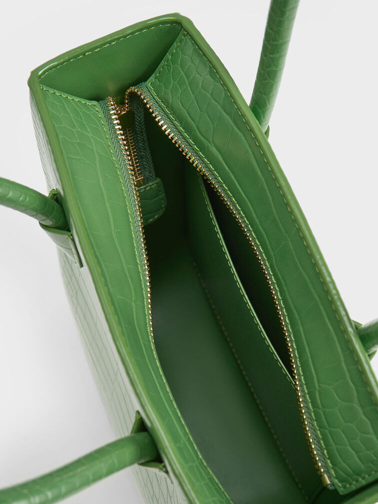 Meriah Croc-Embossed Tote Bag, Green, hi-res