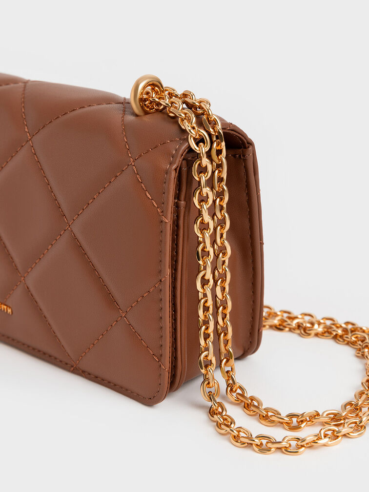 Paffuto Chain Handle Quilted Long Wallet, Chocolate, hi-res