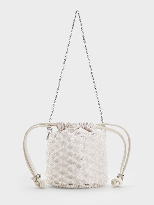 串珠編織水桶包, 白色, hi-res
