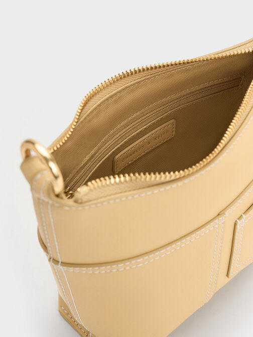 Anthea Contrast-Trim Shoulder Bag, Beige, hi-res