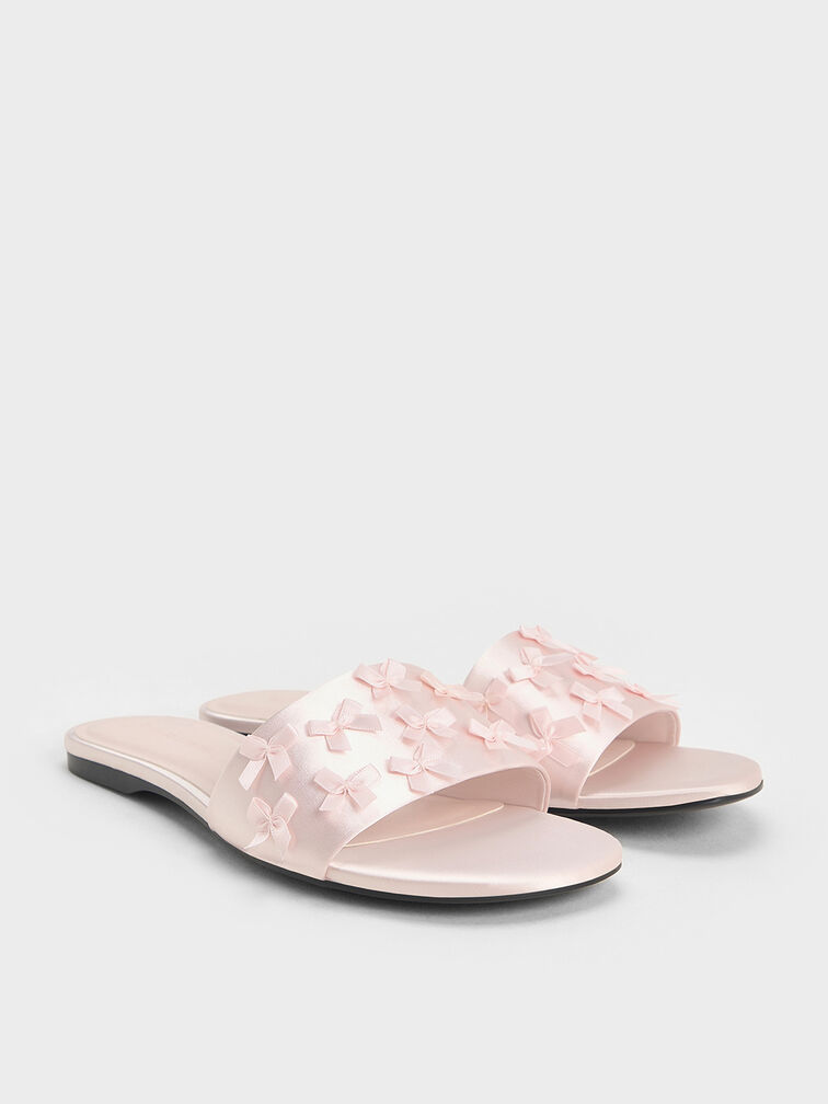 Sandálias deslizantes com laço de cetim, Blush, hi-res