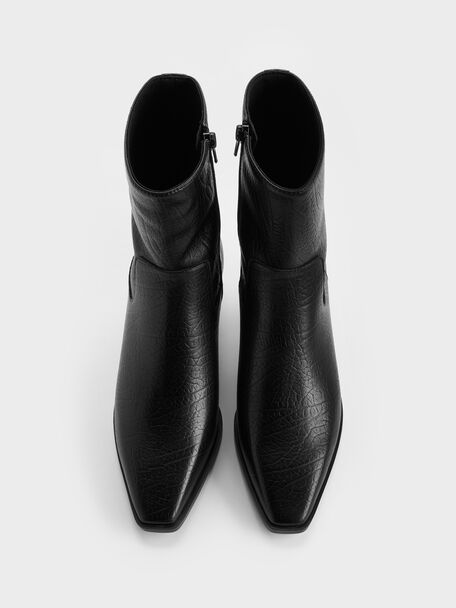 Crinkle-Effect Tapered Ankle Boots, Black, hi-res