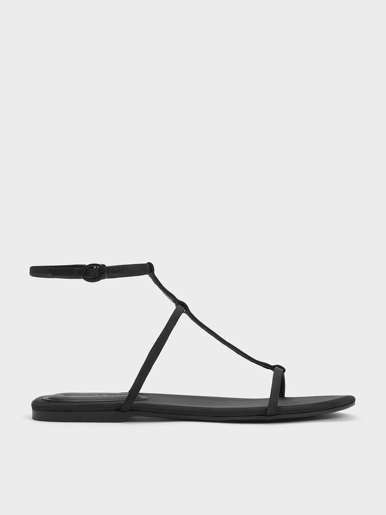 Black Recycled Polyester Gladiator Sandals - CHARLES & KEITH CO