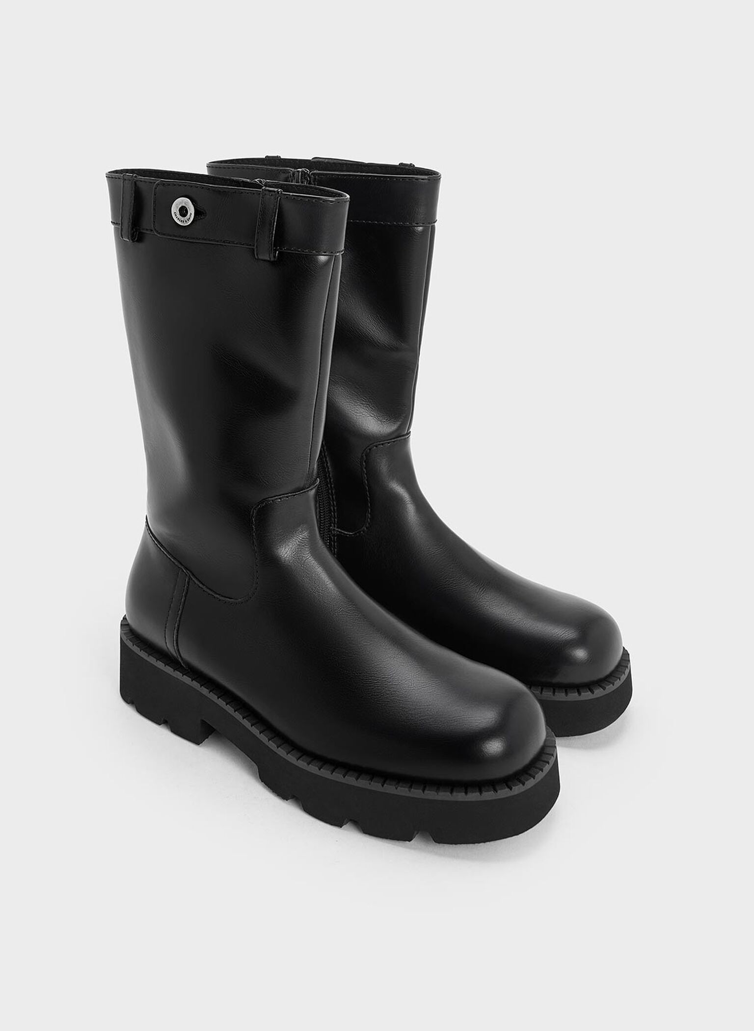 Side-Zip Lug-Sole Calf Boots, Black, hi-res
