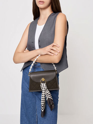 Roza Beaded Handle Scarf Bag, Dark Moss, hi-res