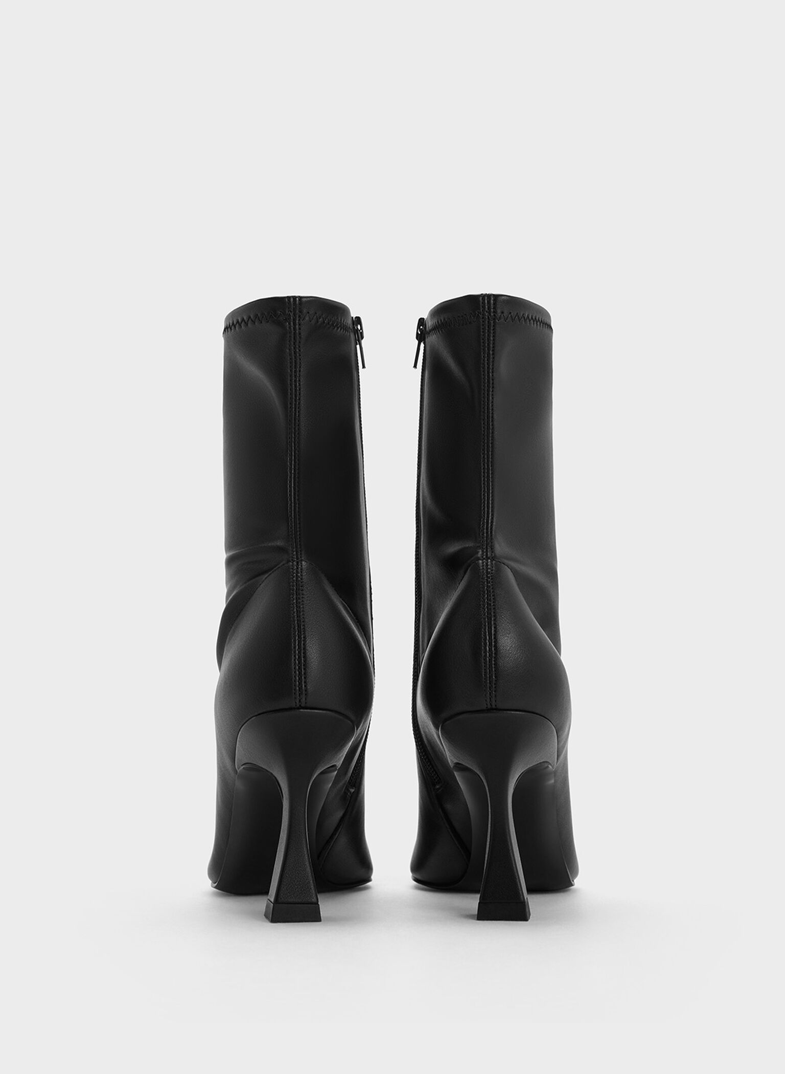 Elongated Square-Toe Ankle Boots, Black, hi-res