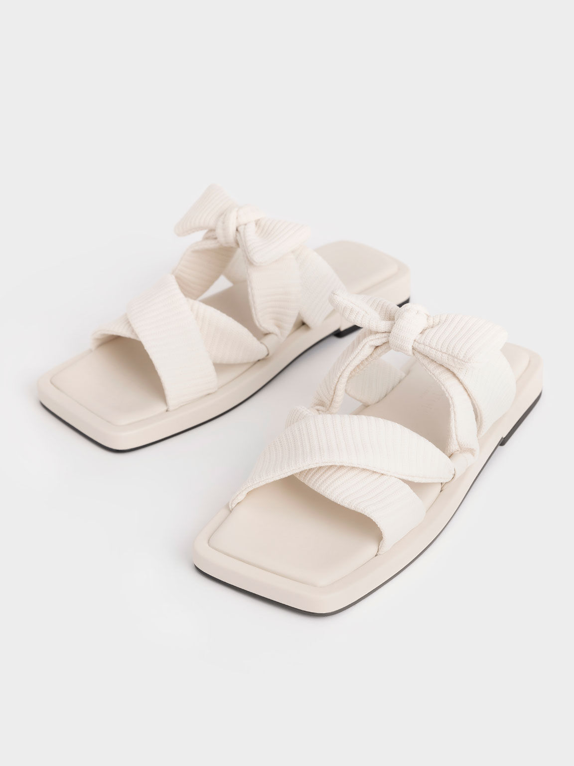 Recycled Polyester Bow Crossover Slides, Beige, hi-res
