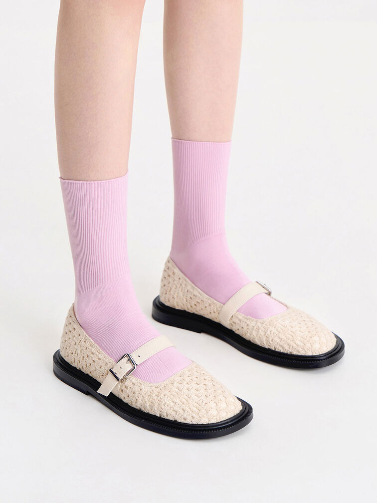 Fable Crochet & Leather Mary Janes, Chalk, hi-res