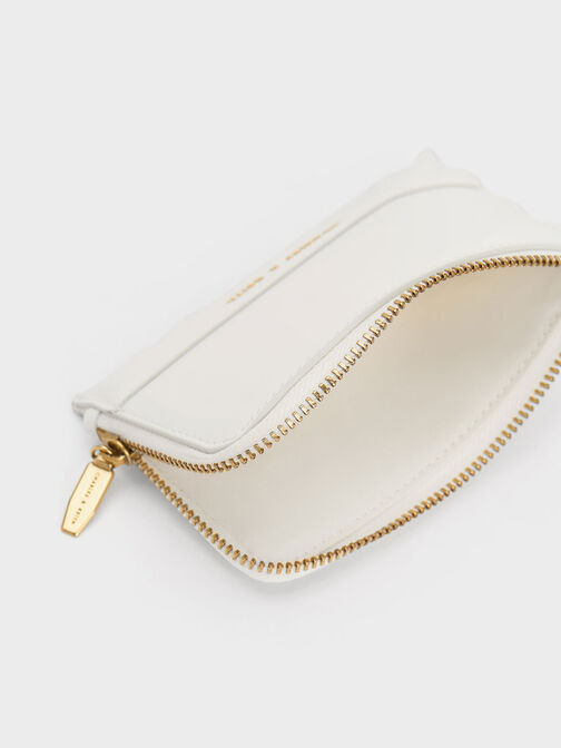 Wavy Trim Zip Wallet, White, hi-res