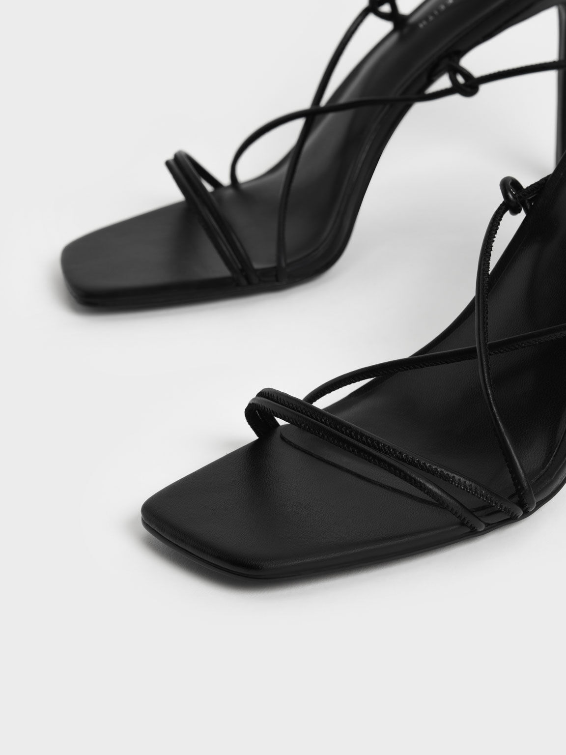 Strappy Tie-Around Stiletto Sandals, Black, hi-res