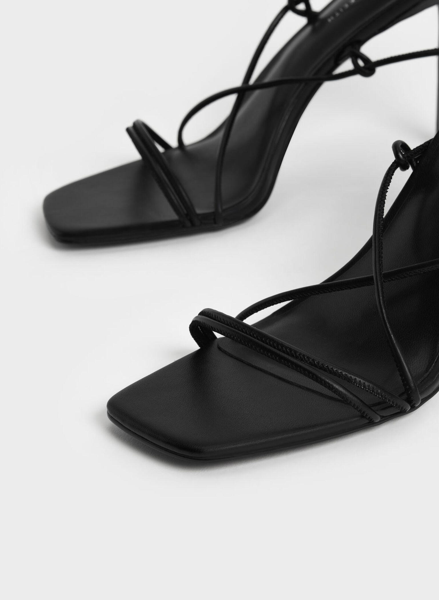 Black Strappy Tie-Around Stiletto Sandals - CHARLES & KEITH SG