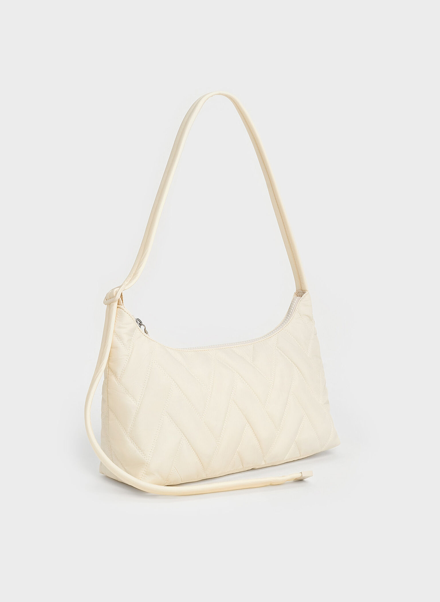 Nylon Chevron Shoulder Bag, Cream, hi-res