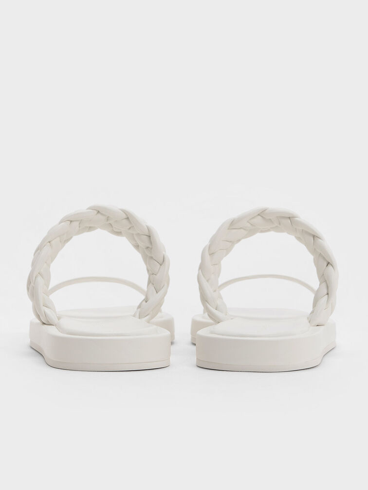 Braided-Strap Flatform Sandals, White, hi-res