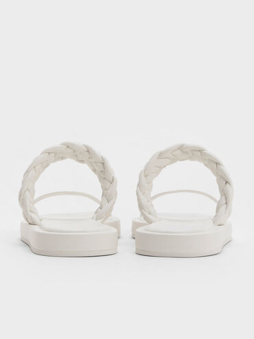 Braided-Strap Flatform Sandals, White, hi-res