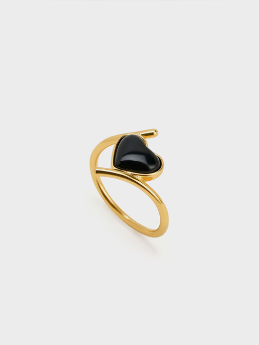 Annalise Heart Stone Ring, Black, hi-res