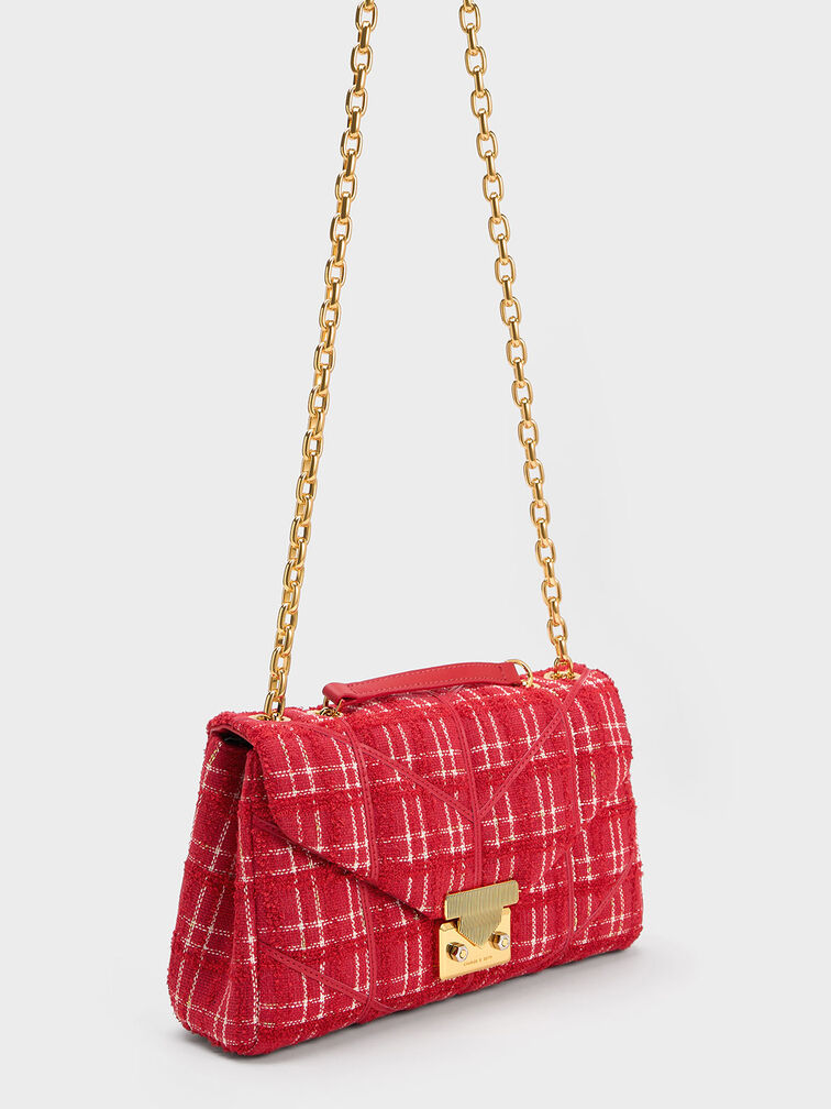 Eudora Tweed Trapeze Bag, Red, hi-res