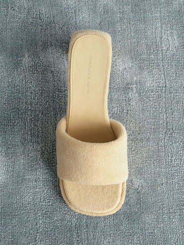 Loey Textured Curved-Heel Mules, Beige, hi-res