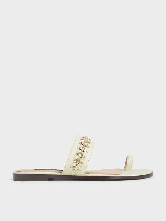 Leather Chain-Link Toe Loop Sandals, Chalk, hi-res