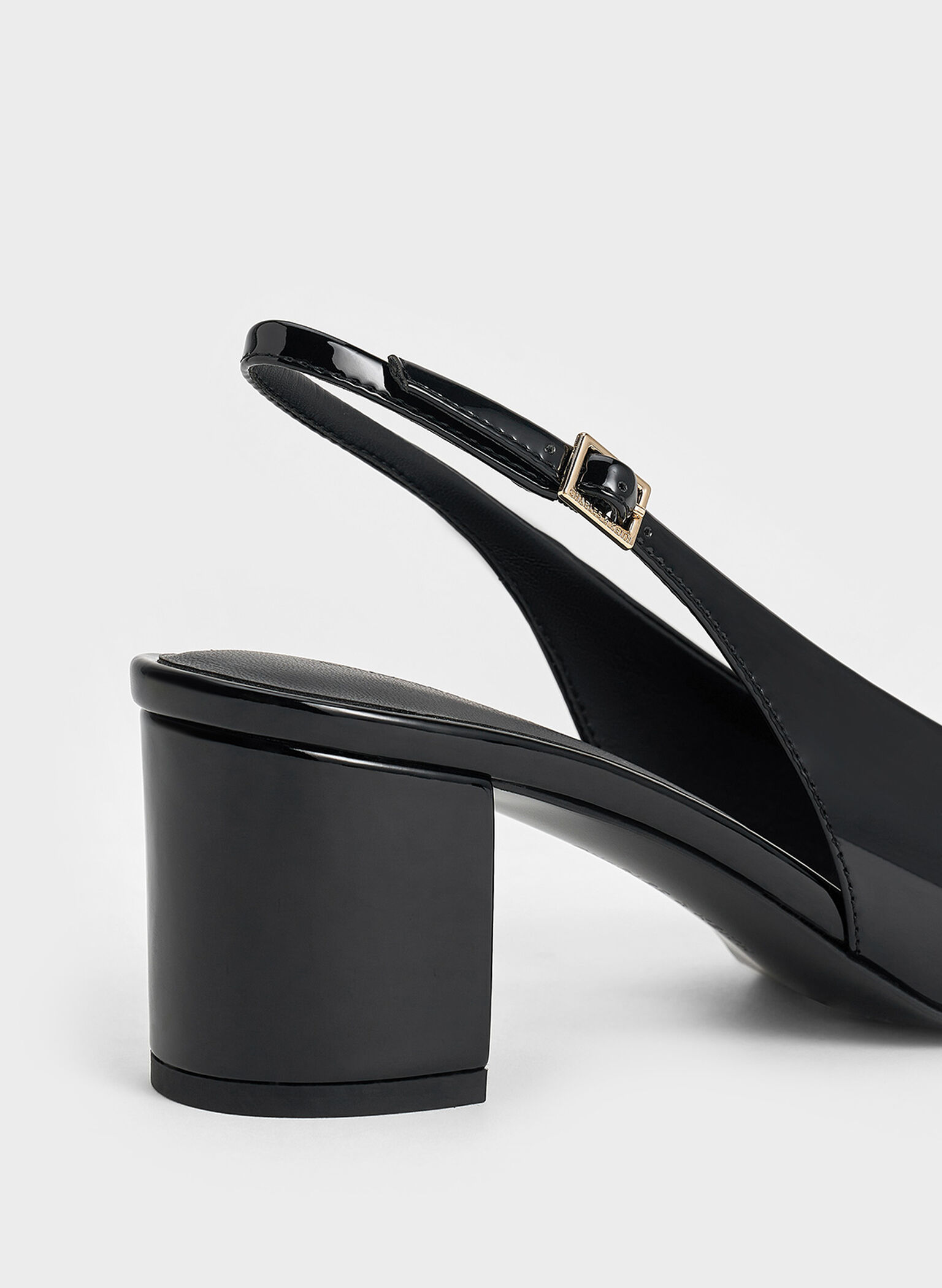 Patent Square-Toe Slingback Pumps, Black Patent, hi-res