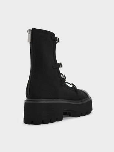 Celia Faux Suede Buckled Multi-Strap Chunky Calf Boots, Black Textured, hi-res