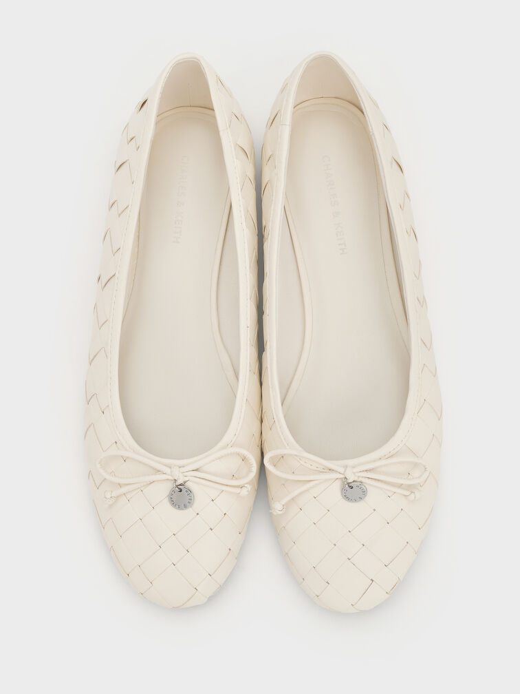 Woven Bow Ballet Flats, Chalk, hi-res
