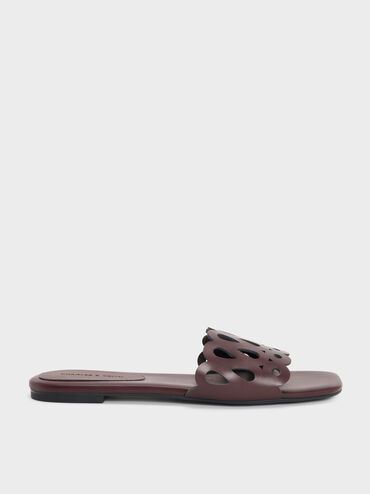 Cut-Out Slide Sandals, Maroon, hi-res