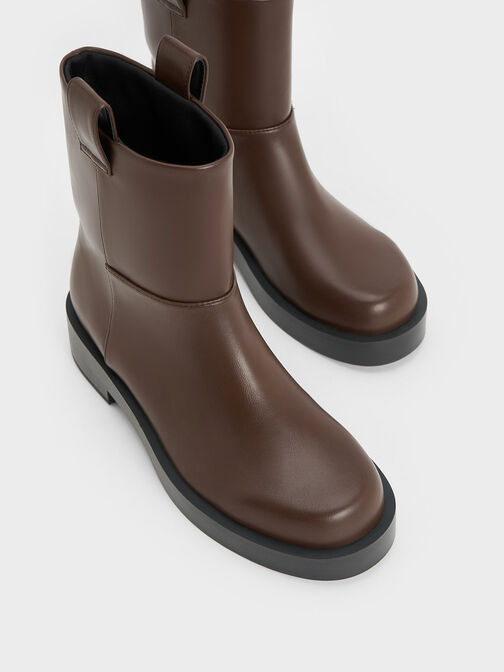 Double Pull-Tab Ankle Boots, Dark Brown, hi-res